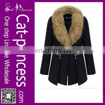 High quality stylish detachable fur collar winter women's coat