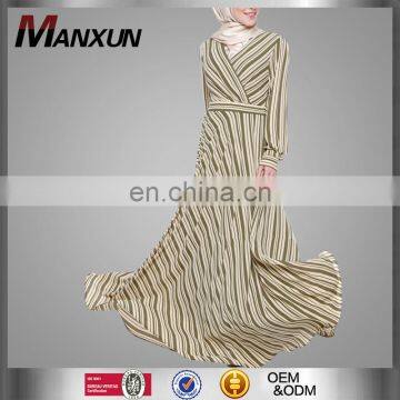 China Market Different Designs Fashionable Long Dresses Hot Sell Manxun Stripped Abaya Women Wholesale Islamic Moroccan Caftan