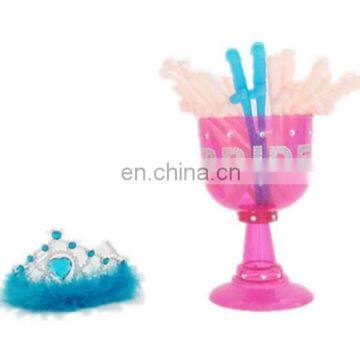 bride plastic goblet with plastic drinking straw and tiara crown bachelorette party set supply