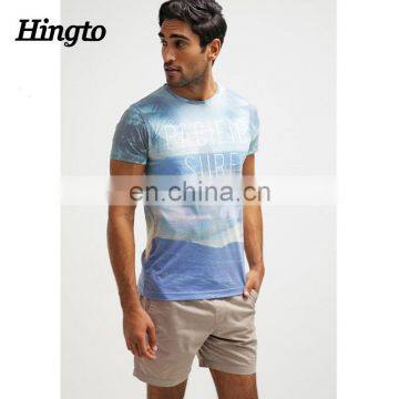 New men shorts sleeve cotton polyester muliticolor print t shirts guangzhou factory