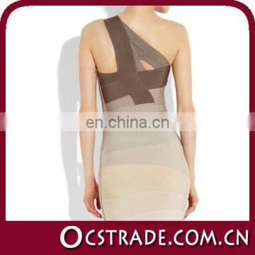 2014 new arrival one shoulder drop back evening dress