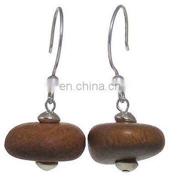 Brass Studded Wood Hoop Earrings, Fashion Jewellery