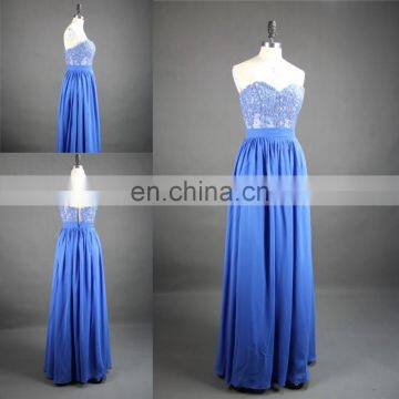 100% Real Picture Beaded Applique Royal Blue Evening Gown Chiffon Long Evening Dresses