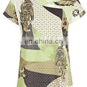 Beige tiger foil print t-shirt fashion design