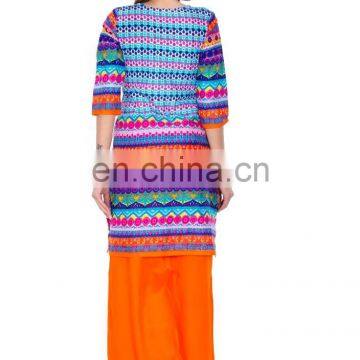 Indian Traditional 100% Cotton Round Neckline 3/4 Sleeve Knee Length Woman Kurti Wholesaler Jaipur India photo-2