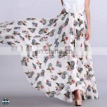 T-SK512 Elegant Woman Chiffon Floral Printed Maxi Flare Skirt