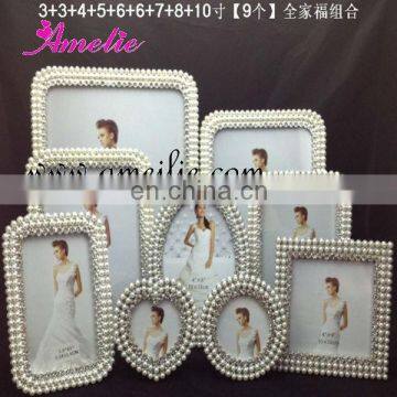 A000 9 Piece Metal Pearl Home Decor Family Photo Frame Set