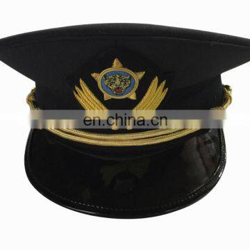 black uniform peaked cap/officer peak cap with classic bullion band and embroidery badge