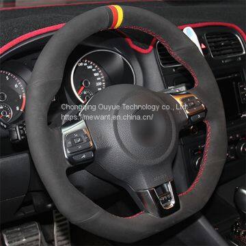 Hand Stitching Black Suede Steering Wheel Cover Strips for Volkswagen Golf 6 GTI MK6 VW Polo GTI Scirocco R Passat CCR-Line photo-4