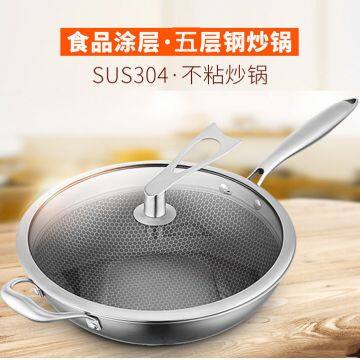 Full Screen Wok Energy Gathering Honeycomb Frying Pan Uncoated Stainless Steel Pot Wholesales
