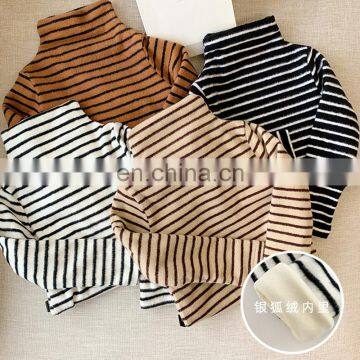 4097 Baby Girl Clothes Long Sleeve Half-high Collar Cotton Stripe t Shirt photo-3