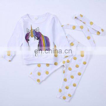 Polka Dots Capri Set Kids Girls Outfits Unicorn Printed Children Suits