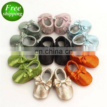 7colors 4size infant slip-on shoes baby shiny leather shoes with bow