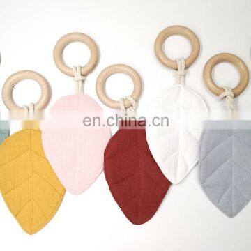 Gauze Leaf Baby Wooden Teething Ring Toy photo-5