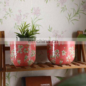 Home Decoration Item Flower Pattern Indoor Outdoor Large Pink Ceramic Plant Pots for Livingroom Balcony photo-4