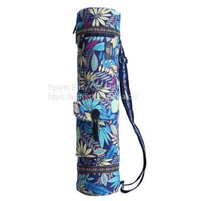 Flower Printed Canvas Yoga Mat Bag With Inside Pockets and Shoulder Carrying Strap photo-4