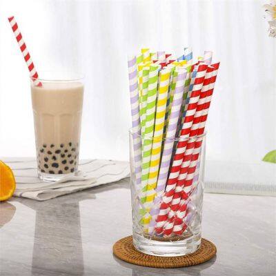 Recyclable paper straws with thin colored stripes