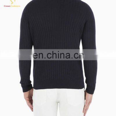 Men Black Turtleneck Rib Stitch Cashmere Sweater photo-2