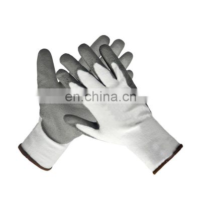 EN388 Grade 3 white lined industrial HPPE anti-cut palm stab-resistant leather gloves, PU coating