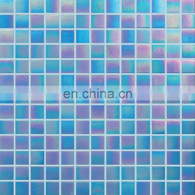 irridiscent blue color bathroom mosaic tiles and swimming pool tile mosaic splash back hot melting glass mosaics tiles