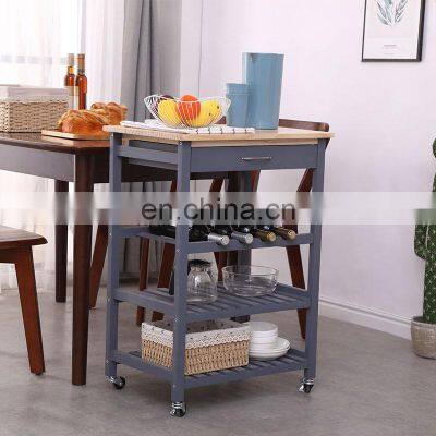 Living Room Wooden Movable Stainless Steel 4-tier Kitchen Storage Shelf / Holders & Racks Organizer Rack With Drawer photo-5