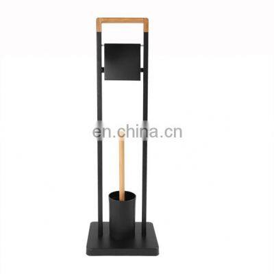 Bamboo and Steel Powder Coating Toilet Paper Holder Popular Bathroom Paper Holder New Design Standing Toilet Paper Holder T photo-2