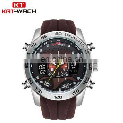 Low Moq KAT-Wach KT714 Mens Digital+Quartz Wrist Watches With LED&Auto Date Display Silicon Sport Watches photo-2