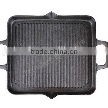 Square two ears pre-seasoned thread interior bottom cast iron teppanyaki grill