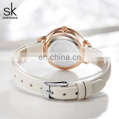 SHENGKE SK0153L Casual Woman White Leather Watches Branded Watches for Girls photo-5