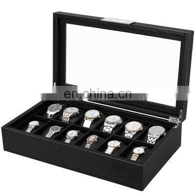 30 Slots Personalized Black Pu Leather Lining Carbon Fiber Watch Box For Wooden photo-2