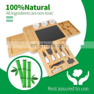 Bamboo Cheese Board Set 3 Slide Out Drawers And Stainless Steel Knife photo-5