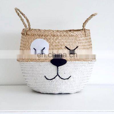 New Woven Pattern Seagrass Belly Basket Straw Plant Holder Storage Basket Decor Home High Quality