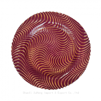 Round Shaped Glass Under Charger Plate With Purple Colored Decoration