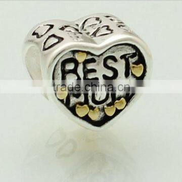 Hot Sale Mother and Daughter 925 Sterling Silver Best Mom Heart Bead for European Charms Bracelet photo-2