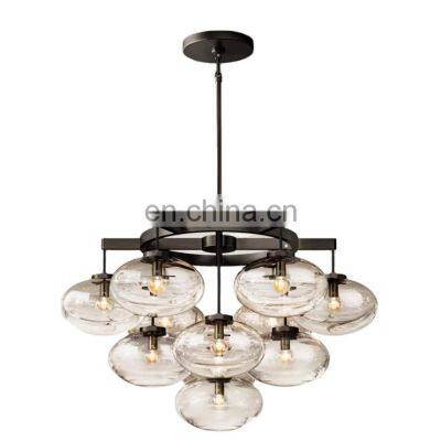 Modern round brass glass chandeliers ceiling luxury decoration pendant light for living room hotel