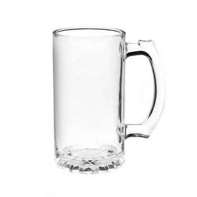 Machine pressed customized clear handled glass beer stein mugs for sale