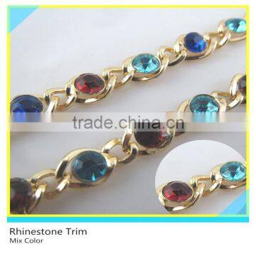 Fancy 888 Crystal Rhinestone Trimming Gold Chain For Garment Dresses Decoration