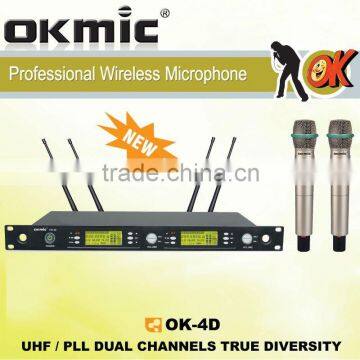 OK-4D UHF/PLL Professional Dual Channels Wireless Microphone