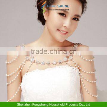 1 Pair Pearl Crystal Flower Wedding Bridal Body Shoulder Chain Halter Necklace