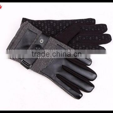 Lady's high-grade fashion sheepskin and wool patched gloves