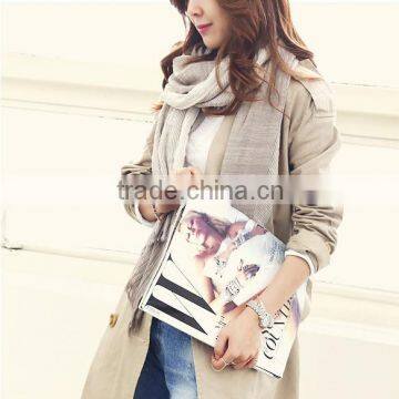 New Arrvial Korean Fashion Wrinkle Woven Striped Woman Linen Scarf Quality Choice photo-3