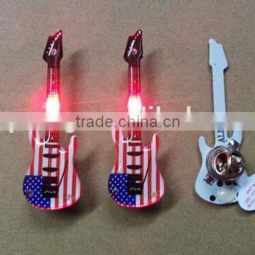 Customized Guitar shaped with American Flag logoed led flash lighting badge pins