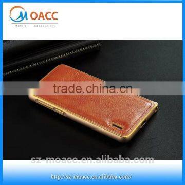 High Quality Aluminum Frame case cover for huawei honor 6 with Genuine leather back