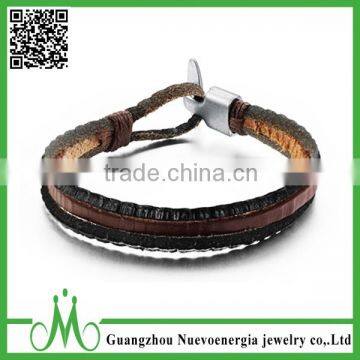 Men's Bracelet Leather Rope Bracelet Bangle for Men and Women Black Fabric Genuine Leather Wristband Bangle With Alloy Clasp