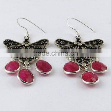 Deluxe Dyed Ruby Earring, Silver Jewelry India, Gemstone Silver Jewelry photo-2