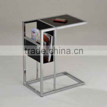 Metal frame black side table with magazine shelf