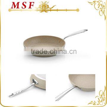 MSF-6090 Forged aluminum fry pan beige marble non stick coating interior marble heat resistant painting exterior