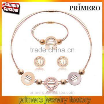 Stainless Steel Gold Plated Circle Necklace Earrings Bracelet Bridal Costume Jewelry Sets