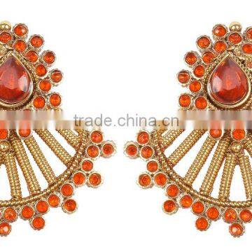 Indian Traditional Orange & Gold Plated Color Polki Earring For Women's photo-2