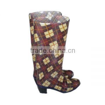 women fancy print high heel plastic boots outdoor working overshoes